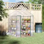Outsunny Walk-in Greenhouse, 5' x 5' x 6', Hot House with 3-Tier Shelving, Roll-Up Door, for Outdoor and Garden - Image 10