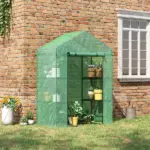 Outsunny Walk-in Greenhouse 56x29x77 inches with 4 Shelves Roll-Up Door Weatherized Cover Green - Image 2