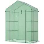 Outsunny Walk-in Greenhouse 56x29x77 inches with 4 Shelves Roll-Up Door Weatherized Cover Green - Image 11