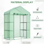 Outsunny Walk-in Greenhouse 56x29x77 inches with 4 Shelves Roll-Up Door Weatherized Cover Green - Image 4
