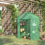 Outsunny Walk-in Greenhouse 56x29x77 inches with 4 Shelves Roll-Up Door Weatherized Cover Green - Image 10