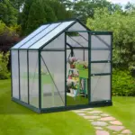 Outsunny Walk In Greenhouse 6 ft X 6 ft X 7 ft Aluminum Polycarbonate Portable Garden Greenhouse With Rooftop Vent and UV-Resistant Walls Dark Green - Image 2