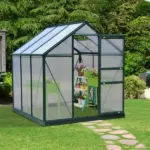Outsunny Walk In Greenhouse 6 ft X 6 ft X 7 ft Aluminum Polycarbonate Portable Garden Greenhouse With Rooftop Vent and UV-Resistant Walls Dark Green - Image 12