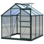 Outsunny Walk In Greenhouse 6 ft X 6 ft X 7 ft Aluminum Polycarbonate Portable Garden Greenhouse With Rooftop Vent and UV-Resistant Walls Dark Green - Image 13