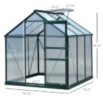 Outsunny Walk In Greenhouse 6 ft X 6 ft X 7 ft Aluminum Polycarbonate Portable Garden Greenhouse With Rooftop Vent and UV-Resistant Walls Dark Green - Image 3