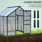 Outsunny Walk In Greenhouse 6 ft X 6 ft X 7 ft Aluminum Polycarbonate Portable Garden Greenhouse With Rooftop Vent and UV-Resistant Walls Dark Green - Image 8