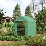 Outsunny Walk-in Greenhouse 7x5x6 ft with PE Cover 3-Tier Shelves Steel Frame Roll-Up Zipper Door for Vegetables Green - Image 2