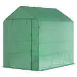 Outsunny Walk-in Greenhouse 7x5x6 ft with PE Cover 3-Tier Shelves Steel Frame Roll-Up Zipper Door for Vegetables Green