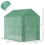 Outsunny Walk-in Greenhouse 7x5x6 ft with PE Cover 3-Tier Shelves Steel Frame Roll-Up Zipper Door for Vegetables Green - Image 3
