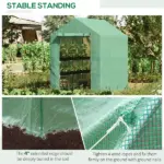 Outsunny Walk-in Greenhouse 7x5x6 ft with PE Cover 3-Tier Shelves Steel Frame Roll-Up Zipper Door for Vegetables Green - Image 5