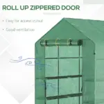 Outsunny Walk-in Greenhouse 7x5x6 ft with PE Cover 3-Tier Shelves Steel Frame Roll-Up Zipper Door for Vegetables Green - Image 6