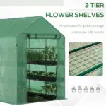 Outsunny Walk-in Greenhouse 7x5x6 ft with PE Cover 3-Tier Shelves Steel Frame Roll-Up Zipper Door for Vegetables Green - Image 7