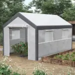 Outsunny Walk-In Tunnel Greenhouse 12x7 White Dark Grey with Roll Up Windows Zippered Mesh Door - Image 2