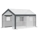 Outsunny Walk-In Tunnel Greenhouse 12x7 White Dark Grey with Roll Up Windows Zippered Mesh Door - Image 11