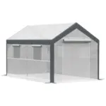 Outsunny Walk-In Tunnel Greenhouse 12x7 White Dark Grey with Roll Up Windows Zippered Mesh Door