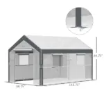 Outsunny Walk-In Tunnel Greenhouse 12x7 White Dark Grey with Roll Up Windows Zippered Mesh Door - Image 3