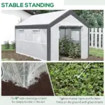 Outsunny Walk-In Tunnel Greenhouse 12x7 White Dark Grey with Roll Up Windows Zippered Mesh Door - Image 6