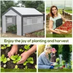 Outsunny Walk-In Tunnel Greenhouse 12x7 White Dark Grey with Roll Up Windows Zippered Mesh Door - Image 7