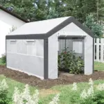 Outsunny Walk-In Tunnel Greenhouse 12x7 White Dark Grey with Roll Up Windows Zippered Mesh Door - Image 10