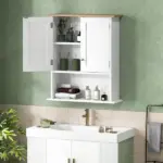 HOMCOM Wall Mounted Bathroom Cabinet, Modern Bathroom Wall Cabinet with 2 Doors and Adjustable Shelf, White - Image 2