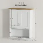 HOMCOM Wall Mounted Bathroom Cabinet, Modern Bathroom Wall Cabinet with 2 Doors and Adjustable Shelf, White - Image 3