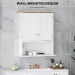 HOMCOM Wall Mounted Bathroom Cabinet, Modern Bathroom Wall Cabinet with 2 Doors and Adjustable Shelf, White - Image 4
