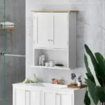 HOMCOM Wall Mounted Bathroom Cabinet, Modern Bathroom Wall Cabinet with 2 Doors and Adjustable Shelf, White - Image 10