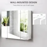 Kleankin Wall Mounted Mirror Cabinet, Bathroom Medicine Cabinet with Mirror, 3 Doors and Adjustable Shelves, White - Image 4