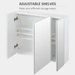 Kleankin Wall Mounted Mirror Cabinet, Bathroom Medicine Cabinet with Mirror, 3 Doors and Adjustable Shelves, White - Image 6