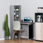 HOMCOM Wall Mounted Table Foldable Desk With Blackboard And Side Shelf, Multi-Function Computer Office Workstation, Gray - Image 2