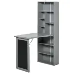 HOMCOM Wall Mounted Table Foldable Desk With Blackboard And Side Shelf, Multi-Function Computer Office Workstation, Gray - Image 11