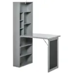 HOMCOM Wall Mounted Table Foldable Desk With Blackboard And Side Shelf, Multi-Function Computer Office Workstation, Gray