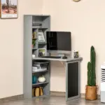 HOMCOM Wall Mounted Table Foldable Desk With Blackboard And Side Shelf, Multi-Function Computer Office Workstation, Gray - Image 10