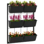 Outsunny Wall Planter with 6 Pots, 3-Tier Design, Black, for Flowers and Vegetables, Enhances Garden Space - Image 11