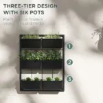 Outsunny Wall Planter with 6 Pots, 3-Tier Design, Black, for Flowers and Vegetables, Enhances Garden Space - Image 5