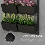 Outsunny Wall Planter with 6 Pots, 3-Tier Design, Black, for Flowers and Vegetables, Enhances Garden Space - Image 6
