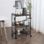 Walnut 3-Tier Mobile Kitchen Trolley, Versatile Storage with Basket Drawers - Image 2