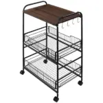 Walnut 3-Tier Mobile Kitchen Trolley, Versatile Storage with Basket Drawers - Image 11