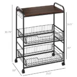 Walnut 3-Tier Mobile Kitchen Trolley, Versatile Storage with Basket Drawers - Image 3