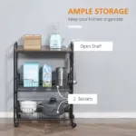 Walnut 3-Tier Mobile Kitchen Trolley, Versatile Storage with Basket Drawers - Image 4