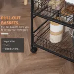 Walnut 3-Tier Mobile Kitchen Trolley, Versatile Storage with Basket Drawers - Image 6