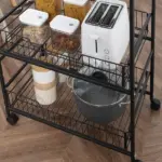 Walnut 3-Tier Mobile Kitchen Trolley, Versatile Storage with Basket Drawers - Image 9