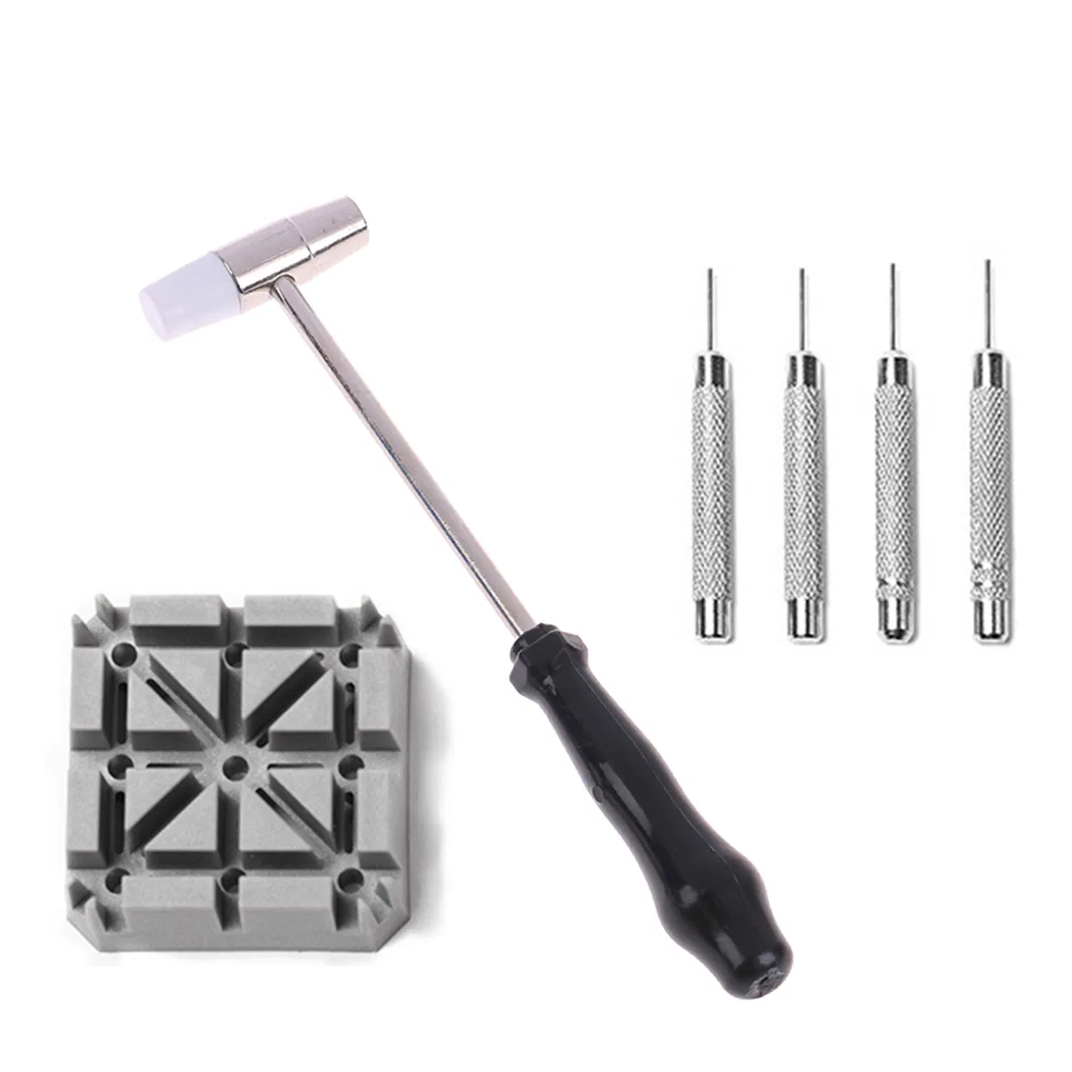 Watch Band Link Remover Repair Tool Kit with Hammer Punch Pins and Holder