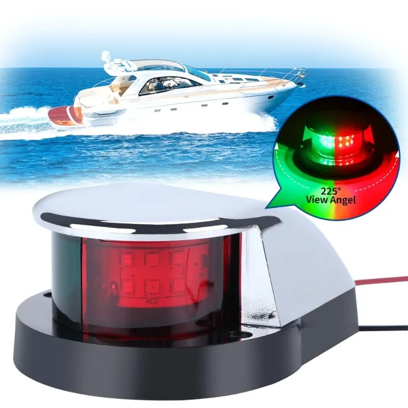 12V Red Green LED Bow Navigation Light for Boats and Pontoons, IP67