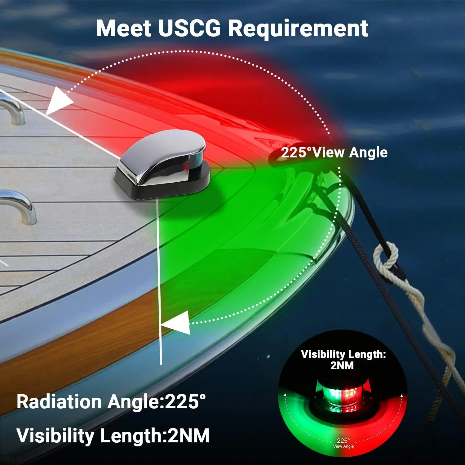 12V Red Green LED Bow Navigation Light for Boats and Pontoons, IP67