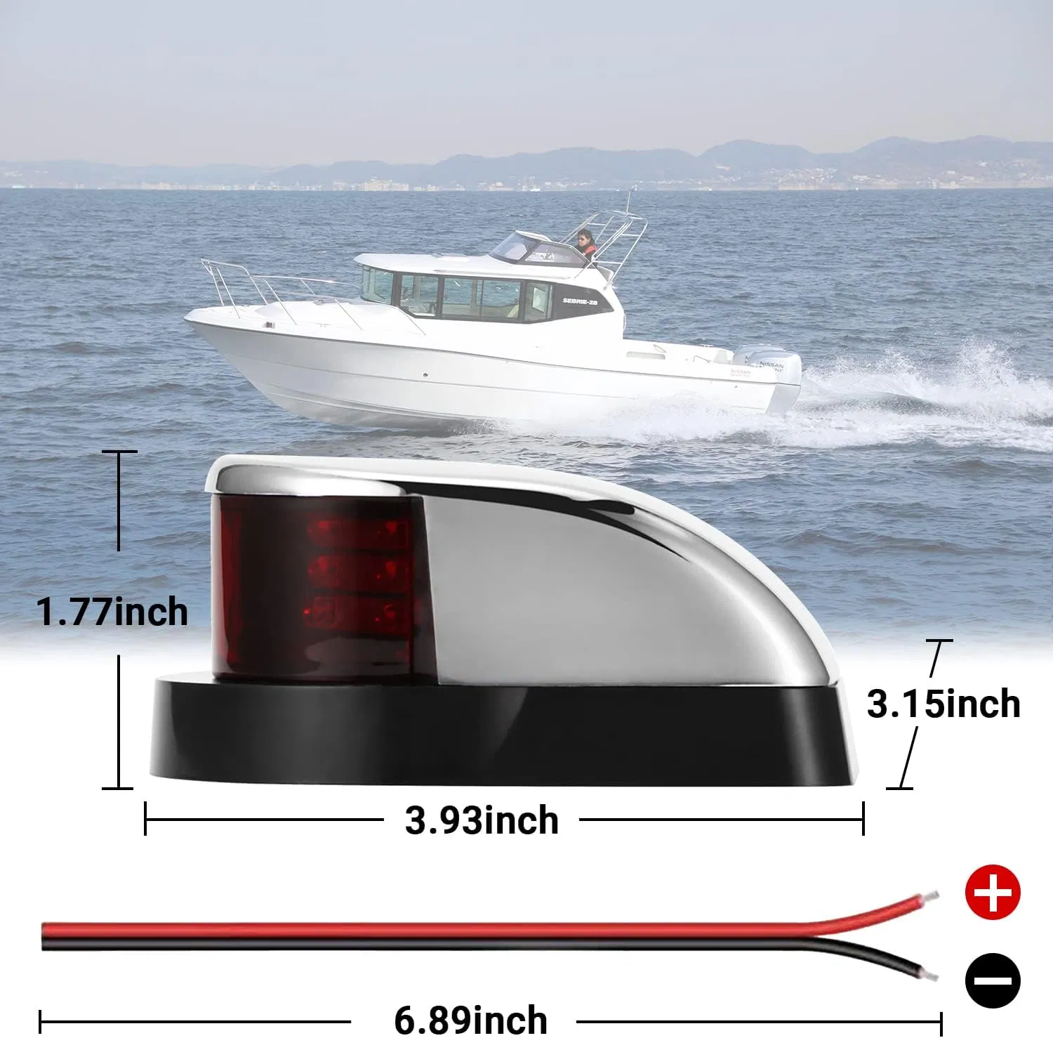 12V Red Green LED Bow Navigation Light for Boats and Pontoons, IP67