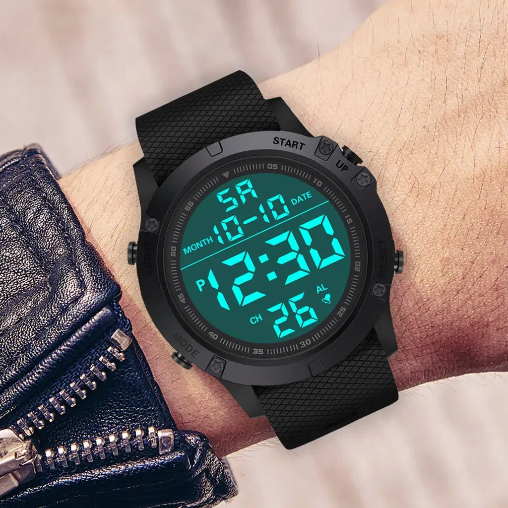 Waterproof Digital Sports Watch with LED Backlight for Men