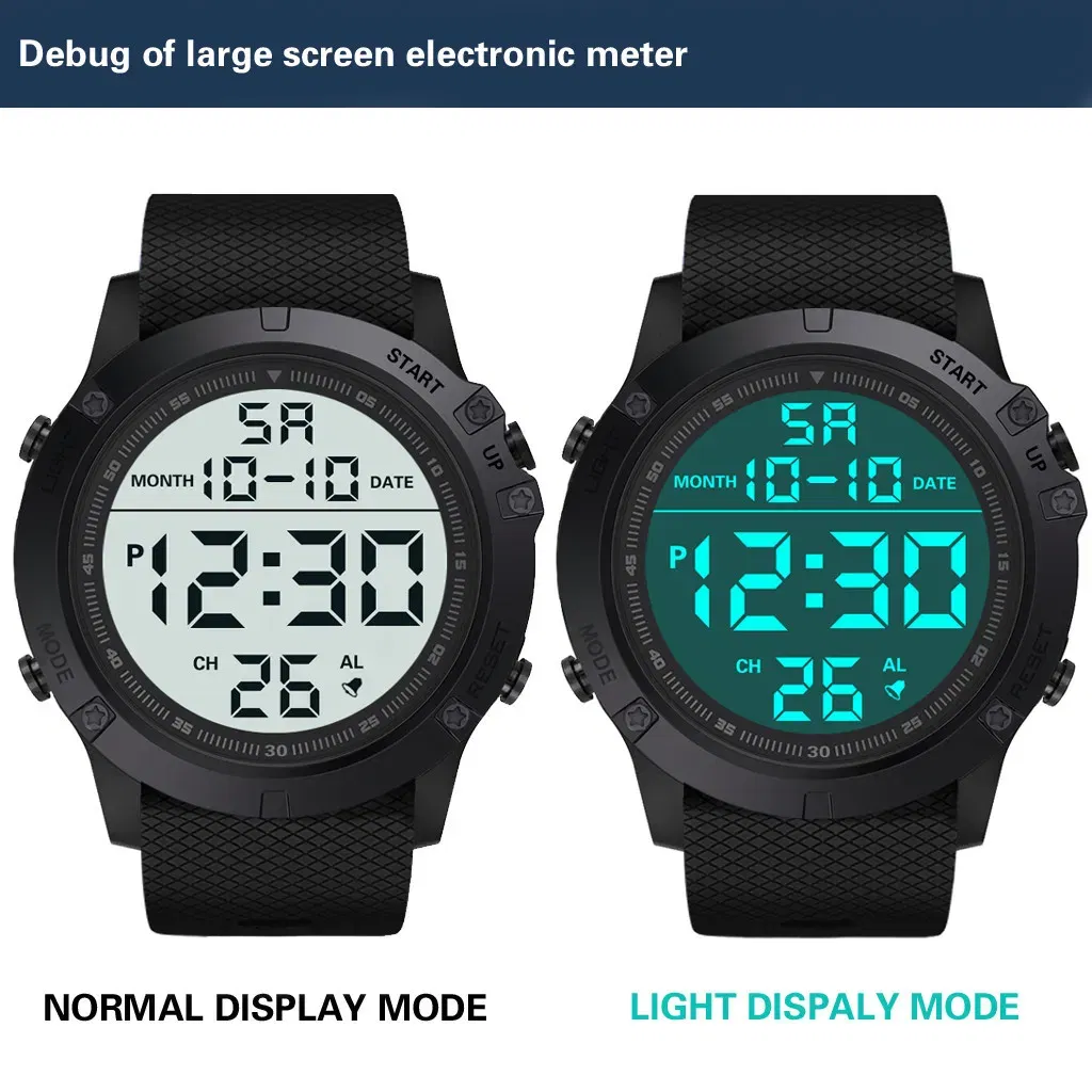 Waterproof Digital Sports Watch with LED Backlight for Men