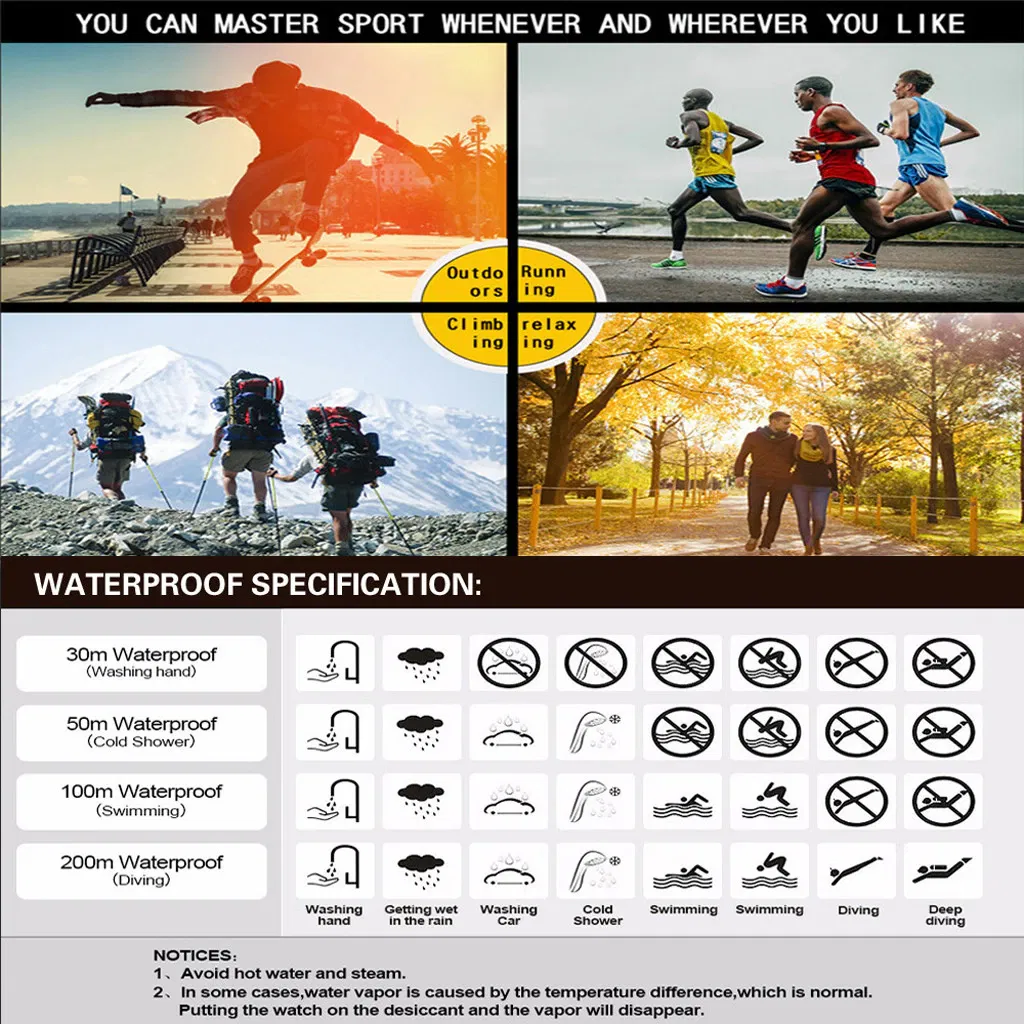 Waterproof Digital Sports Watch with LED Backlight for Men