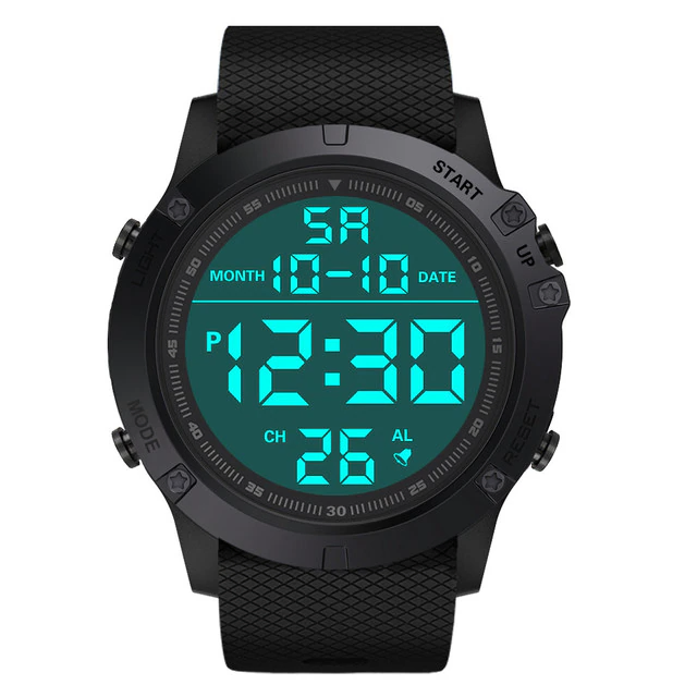 Waterproof Digital Sports Watch with LED Backlight for Men